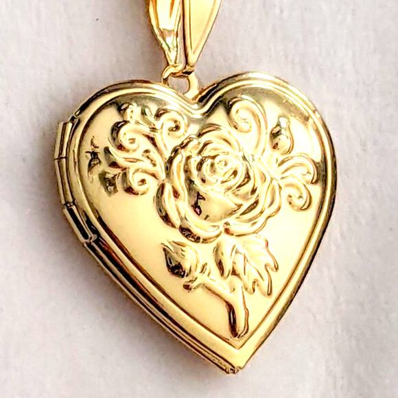 18k Gold Plated Necklace w/ Rose Heart Locket Valentine's Birthday Anniversary